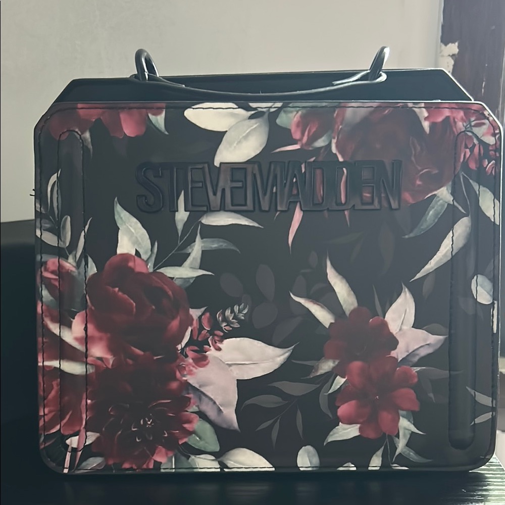 Steve Madden Black and Red Bag with Floral Design